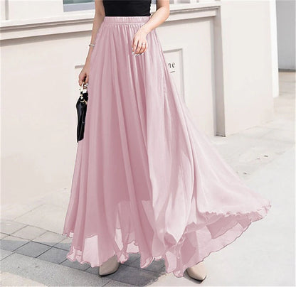 Women's Skirt Swing Work Skirts Long Skirt Maxi Skirts Chiffon Solid Colored Office / Career Daily Spring & Summer Chiffon Polyester Elegant Long Summer Black Light Green Pink Blue