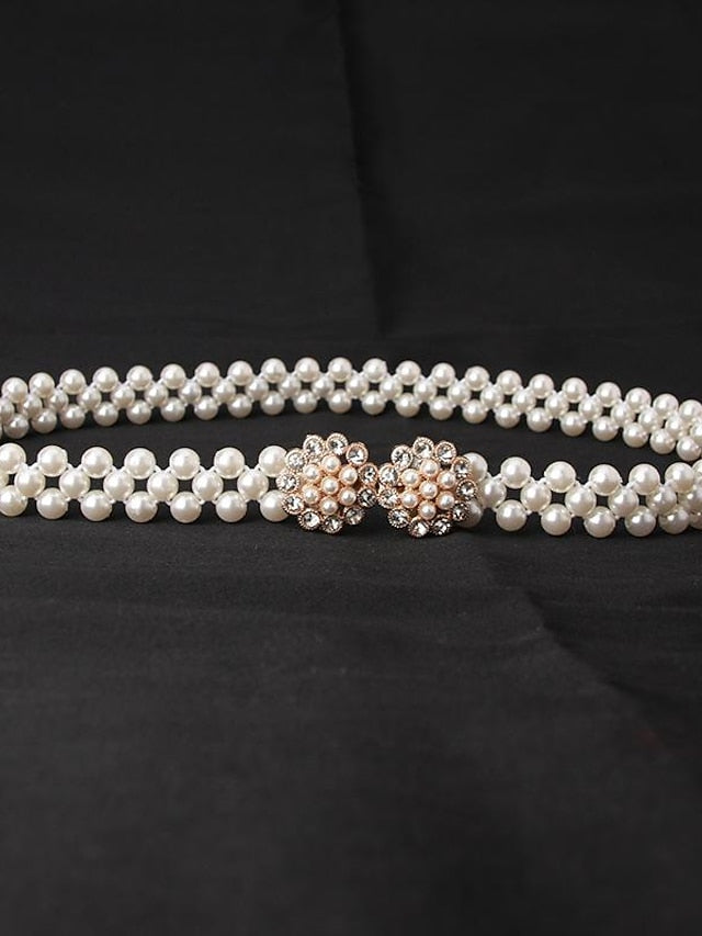 ladies pearl waist chain korean version rhinestone pearl decorative belt fashion sweet dress elastic belt women wholesale - LuckyFash™