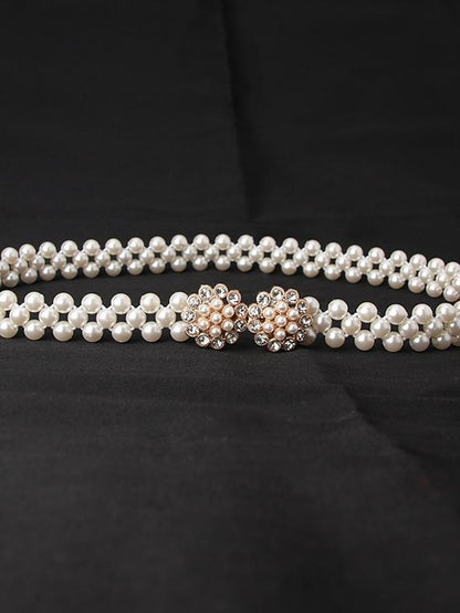 ladies pearl waist chain korean version rhinestone pearl decorative belt fashion sweet dress elastic belt women wholesale - LuckyFash™