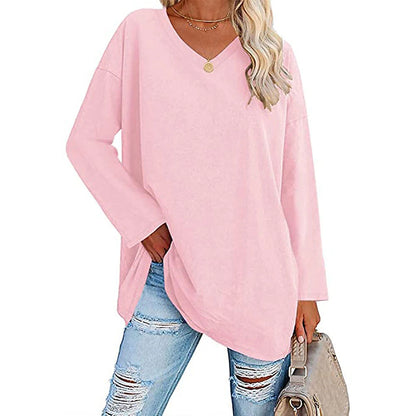 Women's T shirt Tee Cotton Plain Valentine's Day Casual Weekend White Long Sleeve Basic V Neck Fall & Winter