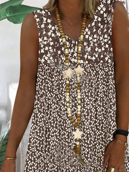 Women's Casual Dress Shift Dress Midi Dress Brown Sleeveless Floral Print Spring Summer V Neck Basic Daily Weekend 2023 S M L XL XXL 3XL - LuckyFash™