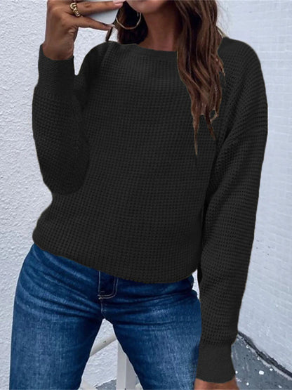 Women's Pullover Sweater Jumper Crew Neck Waffle Knit Acrylic Oversized Fall Winter Regular Outdoor Daily Going out Stylish Casual Soft Long Sleeve Solid Color Black White Blue S M L