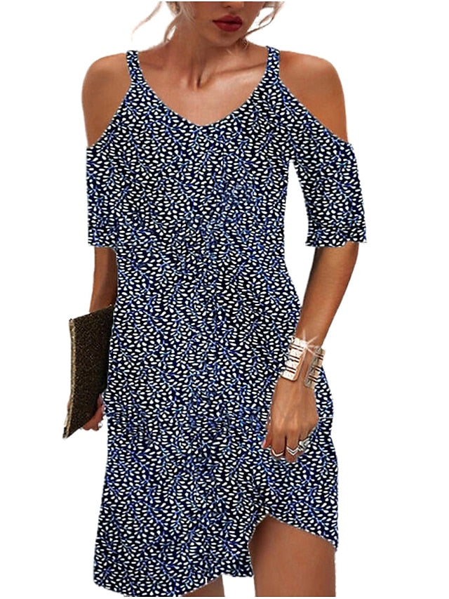 Women‘s Casual Dress Mini Dress Brown Dark Blue Half Sleeve Polka Dot Hollow Out Spring Summer V Neck Stylish Weekend 2023 S M L XL XXL