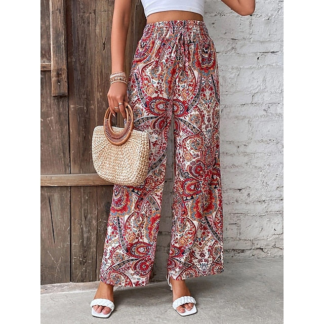 Women's Wide Leg Polyester Floral Blue Red & White Casual Daily Long Weekend Spring & Summer