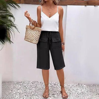 Women's Shorts Linen Cotton Blend Plain Black Navy Blue Casual Daily Knee Length Weekend Summer