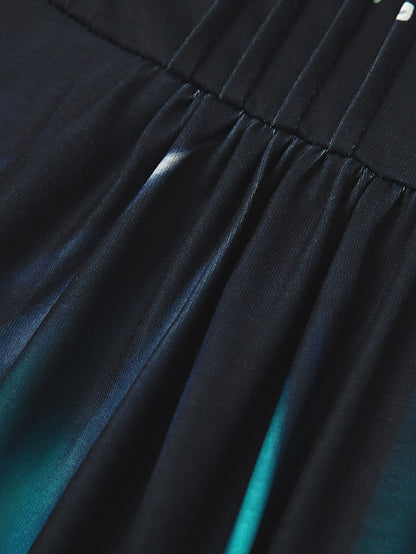 Women's Dress - Casual Dress Summer Dress Print Dress Stripe Ombre Pleated Print V Neck Midi Dress Fashion Classic Outdoor Daily 3/4 Length Sleeve Regular Fit Purple Green Dark Blue Summer Spring S M L XL XXL