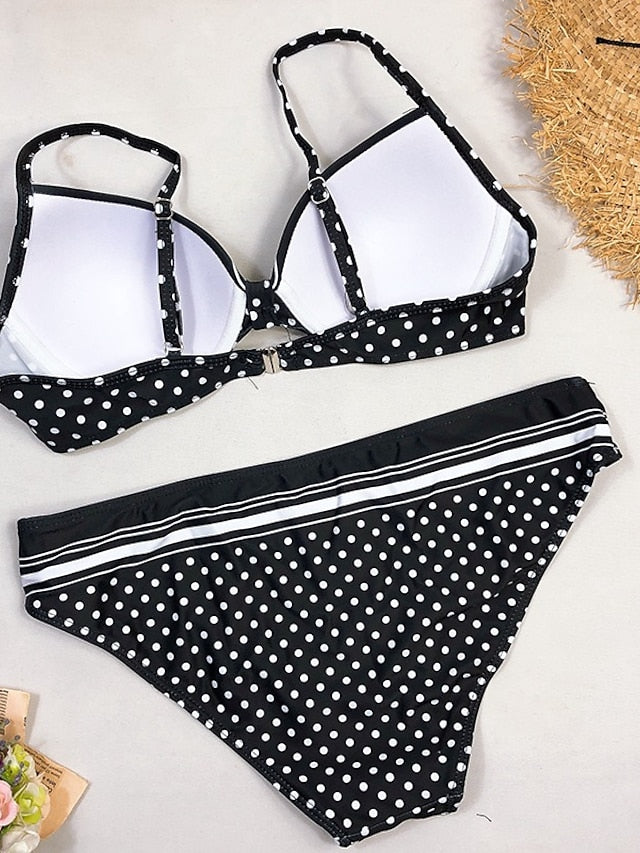 Women's Swimwear Bikini Normal Swimsuit 2 Piece Printing Polka Dot Black Bathing Suits Sports Summer - LuckyFash™