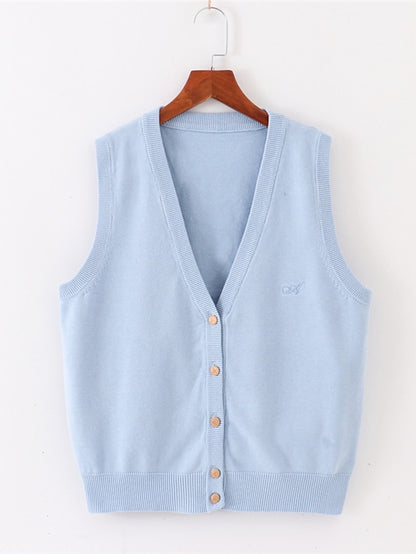 Women's Sweater Vest Jumper Knit Button Knitted Pure Color V Neck Basic Stylish Outdoor Daily Spring Summer Green Blue S M L / Cotton / Sleeveless / Cotton / Sleeveless / Holiday - LuckyFash™