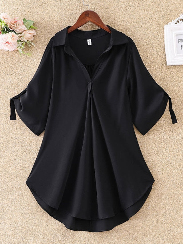 Women's Shirt Blouse Solid Color Work Daily Weekend Black Half Sleeve Streetwear Casual Shirt Collar Spring Fall