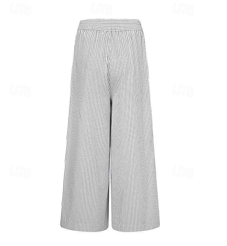 Women's Wide Leg Polyester Striped Black White Casual Daily Ankle-Length Weekend Spring & Summer