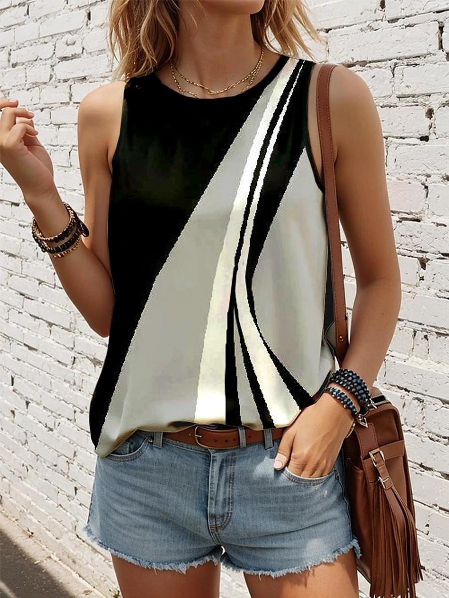 Women's Tank Top Vest Geometric Casual Print Black Sleeveless Fashion Streetwear Crew Neck Summer