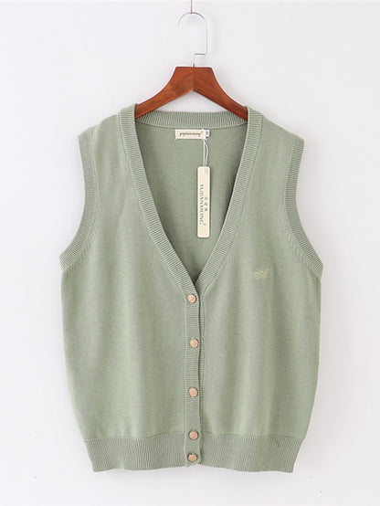 Women's Sweater Vest Jumper Knit Button Knitted Pure Color V Neck Basic Stylish Outdoor Daily Spring Summer Green Blue S M L / Cotton / Sleeveless / Cotton / Sleeveless / Holiday - LuckyFash™