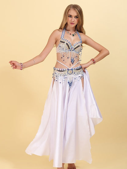 Belly Dance Dress Crystals / Rhinestones Paillette Women's Training Performance Sleeveless Dropped Polyester - LuckyFash™