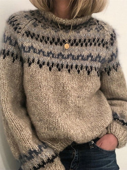 Women's Pullover Sweater Jumper Turtleneck Crochet Knit Acrylic Knitted Fall Winter Outdoor Daily Going out Stylish Casual Soft Long Sleeve Striped Maillard Khaki Gray S M L