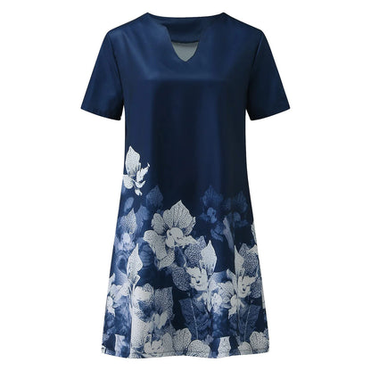 Women‘s A Line Dress Knee Length Dress Green Blue Short Sleeve Floral Print Spring Summer V Neck Basic Casual Loose 2023 S M L XL XXL 3XL / 3D Print