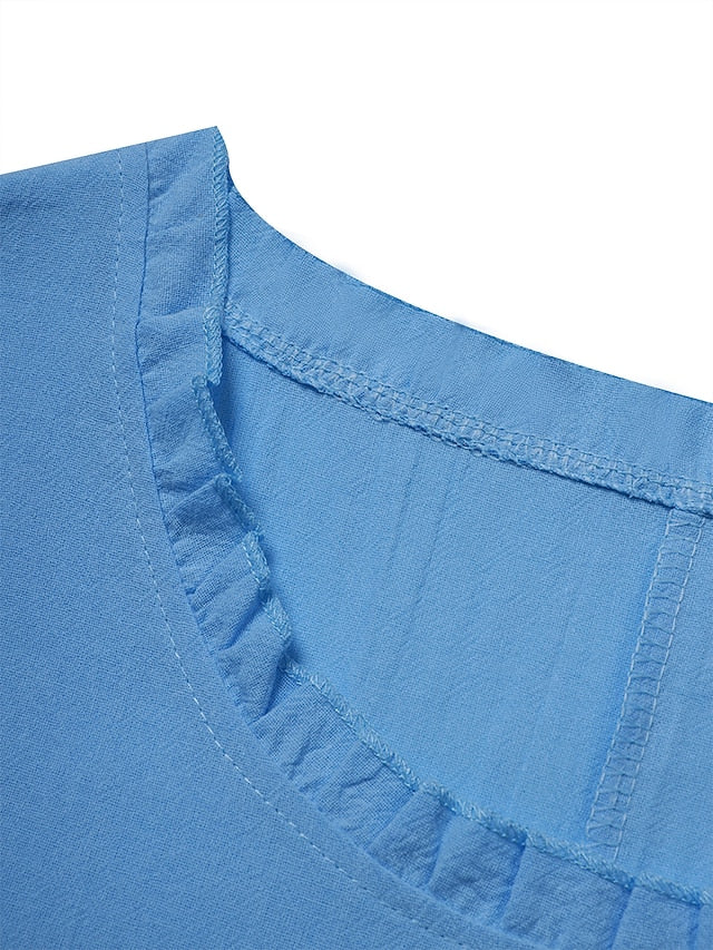 Women's Cotton Linen Dress Casual Dress Maxi long Dress Cotton Basic Casual Outdoor Daily Vacation Crew Neck Pocket Half Sleeve Summer Spring 2023 Loose Fit Black Yellow Blue Plain S M L XL 2XL - LuckyFash™