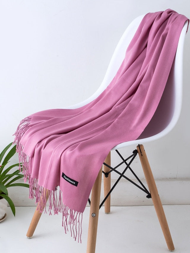 1pcs Solid Color Hijabs Imitation Cashmere Scarf Women All Season Long Shawls And Wraps Hijab Scarves Tassels Thin Headband - LuckyFash™