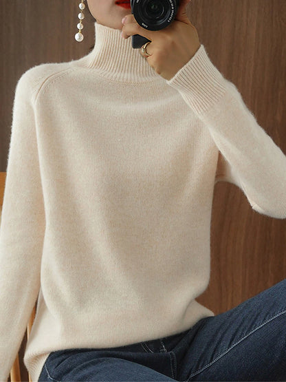 Women's Pullover Sweater Jumper Stand Collar Ribbed Knit Polyester Knitted Fall Winter Regular Outdoor Daily Holiday Fashion Streetwear Casual Long Sleeve Solid Color Black White Pink M L XL