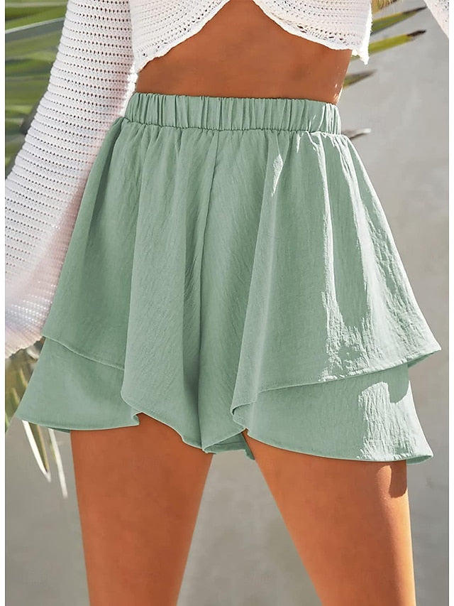 Women's Shorts Polyester Plain Black Light Green Casual Daily Short Going out Weekend Summer