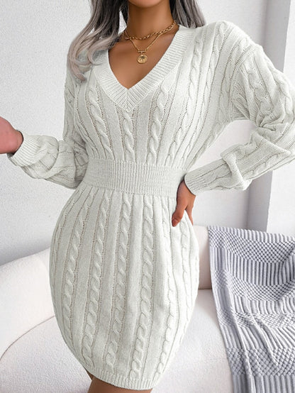 Women's Sweater Dress Jumper Dress Winter Dress Mini Dress Knitwear Fashion Classic Pure Color Winter Dress Holiday Date Fall Dress V Neck Long Sleeve Knit 2023 Loose Fit White Blue khaki S M L