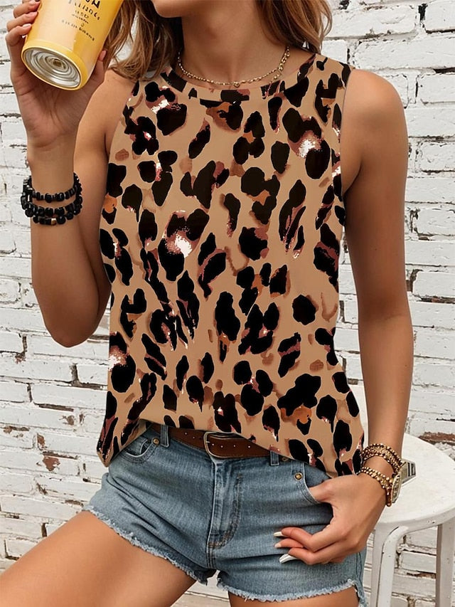 Women's Tank Top Vest Leopard Casual Print Pink Sleeveless Fashion Streetwear Crew Neck Summer