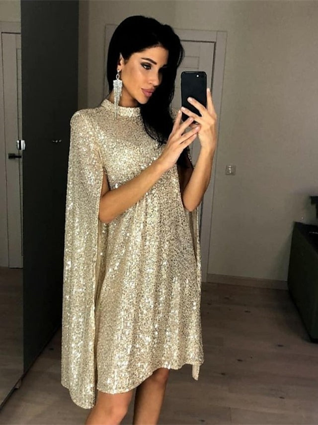 Women's Semi Formal Party Dress Sequin Dress Short Mini Dress Silver Gold Sleeveless Pure Color Sequins Split Spring Summer Crew Neck Stylish Elegant 2023 S M L XL XXL - LuckyFash™