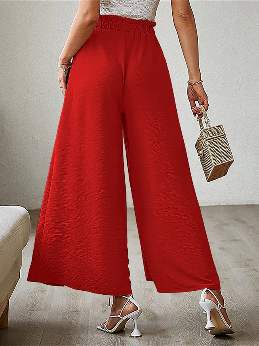 Women's Wide Leg Polyester Plain rice white Robin's Egg Blue Fashion High Waist Full Length Street Daily Fall Winter