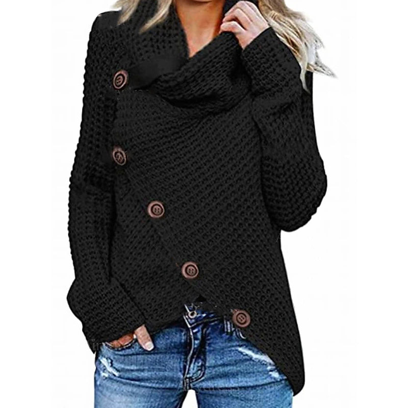 Women's Sweater Knitted Button Solid Color Casual Long Sleeve Regular Fit Sweater Cardigans Turtleneck Fall Winter Dark Yellow Green White