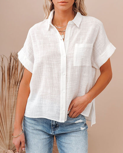 Women's Shirt Blouse Long Cotton Top White Cotton Top Cotton Linen Plain Work Casual Daily Patchwork White Short Sleeve Daily Basic Casual Shirt Collar