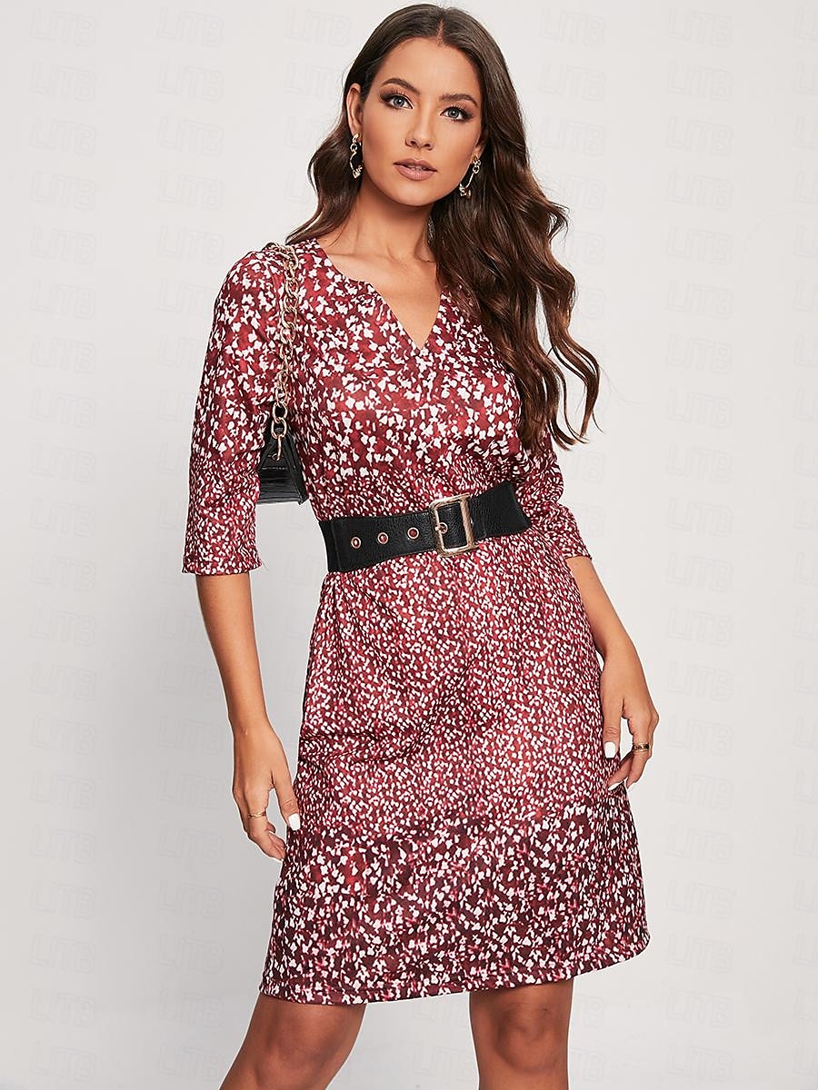 Women's Shift Dress Floral Ditsy Floral Print Split Neck Midi Dress Daily Date Half Sleeve Summer Spring