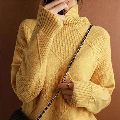 Women's Pullover Sweater Jumper Pullover Jumper Turtleneck Knit Polyester Knitted Drop Shoulder Fall Winter Outdoor Home Daily Stylish Basic Casual Long Sleeve Solid Color Argyle Black Yellow Camel S