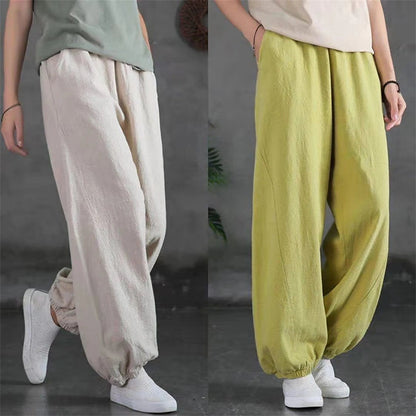 Women's Sweatpants Linen Cotton Blend Plain Light Yellow Black Vacation High Waist Full Length Street Daily Fall Winter