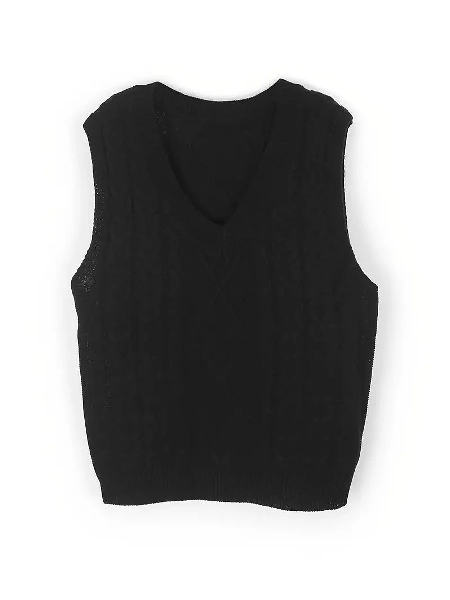 Women's Sweater Vest V Neck Ribbed Cable Knit Acrylic Patchwork Fall Winter Regular Outdoor Daily Going out Stylish Casual Soft Sleeveless Solid Color Black Wine Navy Blue S M L