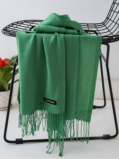 1pcs Solid Color Hijabs Imitation Cashmere Scarf Women All Season Long Shawls And Wraps Hijab Scarves Tassels Thin Headband - LuckyFash™