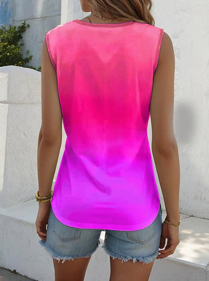 Women's Tank Top Vest Ombre Color Gradient Vacation Print Pink Sleeveless Stylish Crew Neck Summer