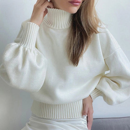 Women's Pullover Sweater Jumper Turtleneck Stand Collar Ribbed Knit Cotton Oversized Summer Fall Outdoor Daily Going out Stylish Casual Soft Long Sleeve Solid Color Black White Wine S M L