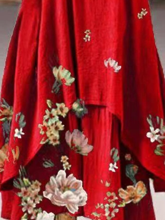 Women's Swing Dress Maxi long Dress Red Long Sleeve Print Pocket Print Spring Summer Round Neck Casual Vintage 2022 S M L XL XXL XXXL 4XL 5XL / Loose - LuckyFash™