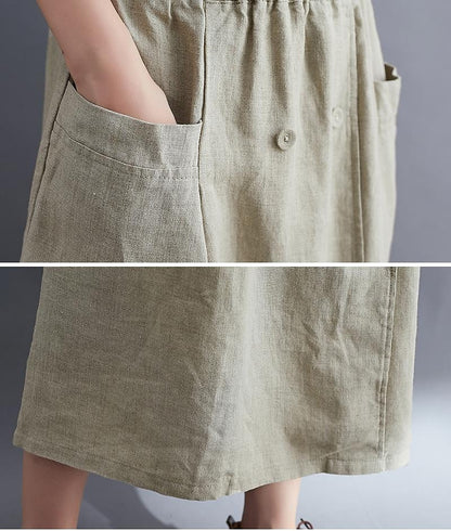 Women's Skirt A Line Long Skirt Linen Skirts Midi Skirts Pocket Split Ends Solid Colored Street Daily Spring & Summer Cotton Linen coastal grandma style Basic Casual Long Black Brown Green Apricot