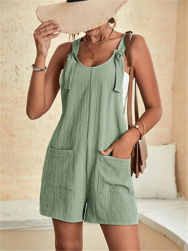 Women's Overall Button Pocket Solid Color U Neck Ordinary Daily Vacation Regular Fit Sleeveless Black Pink Army Green S M L Summer - LuckyFash™