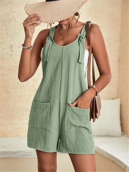 Women's Overall Button Pocket Solid Color U Neck Ordinary Daily Vacation Regular Fit Sleeveless Black Pink Army Green S M L Summer - LuckyFash™