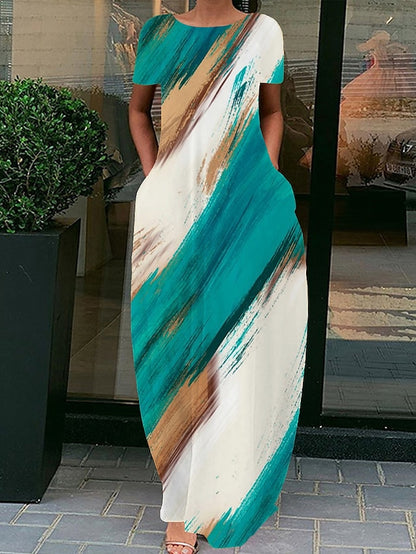 Women's Long Dress Maxi Dress Casual Dress Summer Dress Print Dress Graphic Leopard Floral Fashion Modern Daily Holiday Vacation Print Short Sleeve Crew Neck Dress Loose Fit Light Pink Pink Blue - LuckyFash™