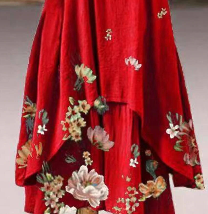 Women's Swing Dress Maxi long Dress Red Long Sleeve Print Pocket Print Spring Summer Round Neck Casual Vintage 2022 S M L XL XXL XXXL 4XL 5XL / Loose