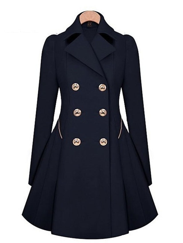 Women's Trench Coat Outdoor Street Daily Fall Winter Long Coat Regular Fit Windproof Warm Streetwear Elegant Jacket Long Sleeve Solid Color Pocket Stylish Black Navy Blue Beige - LuckyFash™