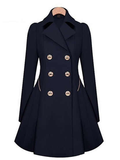 Women's Trench Coat Outdoor Street Daily Fall Winter Long Coat Regular Fit Windproof Warm Streetwear Elegant Jacket Long Sleeve Solid Color Pocket Stylish Black Navy Blue Beige - LuckyFash™