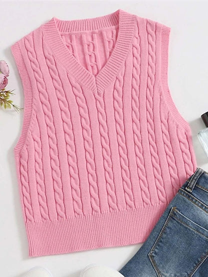 amazon hot selling sweater vest european and american fashion casual sleeveless sweater cable v-neck knitted vest women