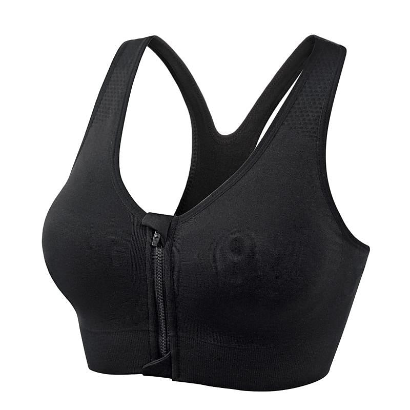 3 Pack Women's High Support Sports Bra Running Bra Seamless Zip Front Racerback Bra Top Padded Yoga Fitness Gym Workout Breathable Shockproof Quick Dry Khaki Black White Solid Colored