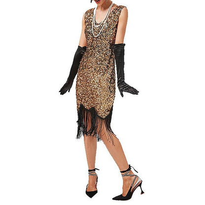 Women's Sequins Tassel Fringe Sequin Dress Midi Dress Elegant Floral V Neck Sleeveless Party Halloween Spring Fall Black Pink