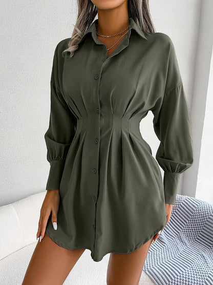 Women's Shirt Dress Plain Dress Mini Dress Button Vacation Streetwear Maxi Shirt Collar Long Sleeve White Blue Army Green Color