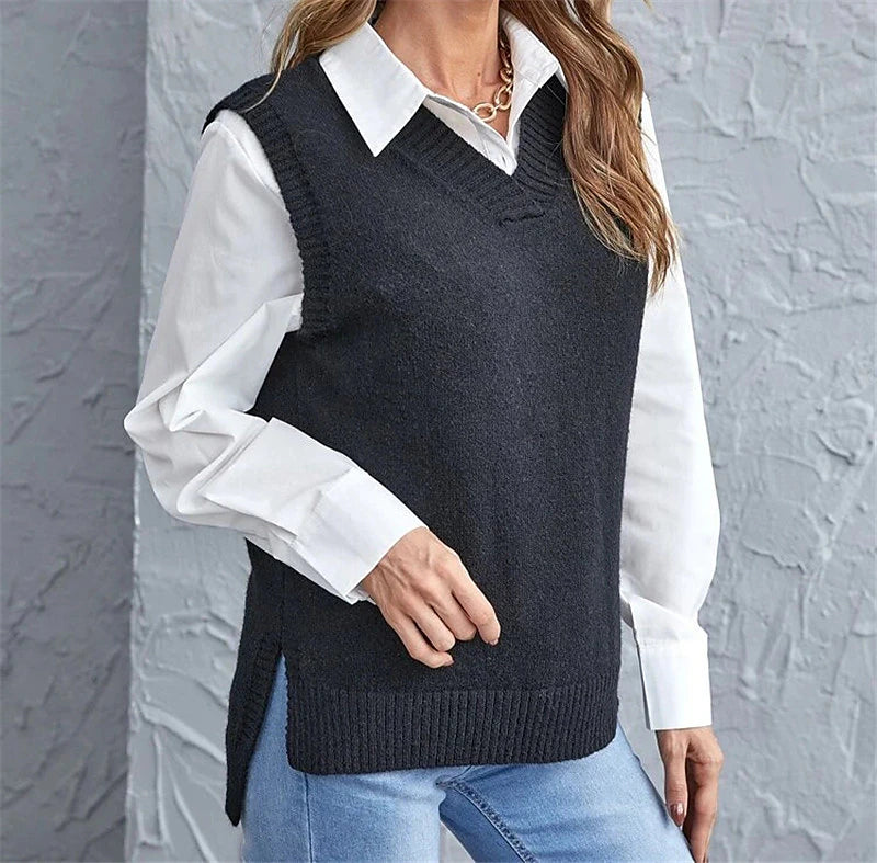 Women's Sweater Vest V Neck Knit Acrylic Knitted Summer Spring School Daily Going out Stylish Basic Casual Sleeveless Pure Color Black Wine Army Green S M L