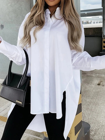 Women's Shirt Dress Casual Dress Mini Dress Outdoor Daily Vacation Cotton Fashion Modern Shirt Collar Button Split Long Sleeve Fall Winter 2023 Loose Fit Black White Blue Pure Color XS S M L XL